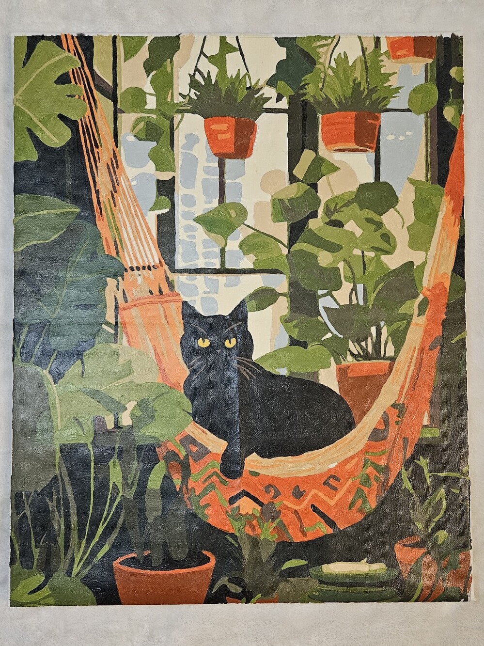 Hand Painted Black Cat in Hammock Canvas Art
